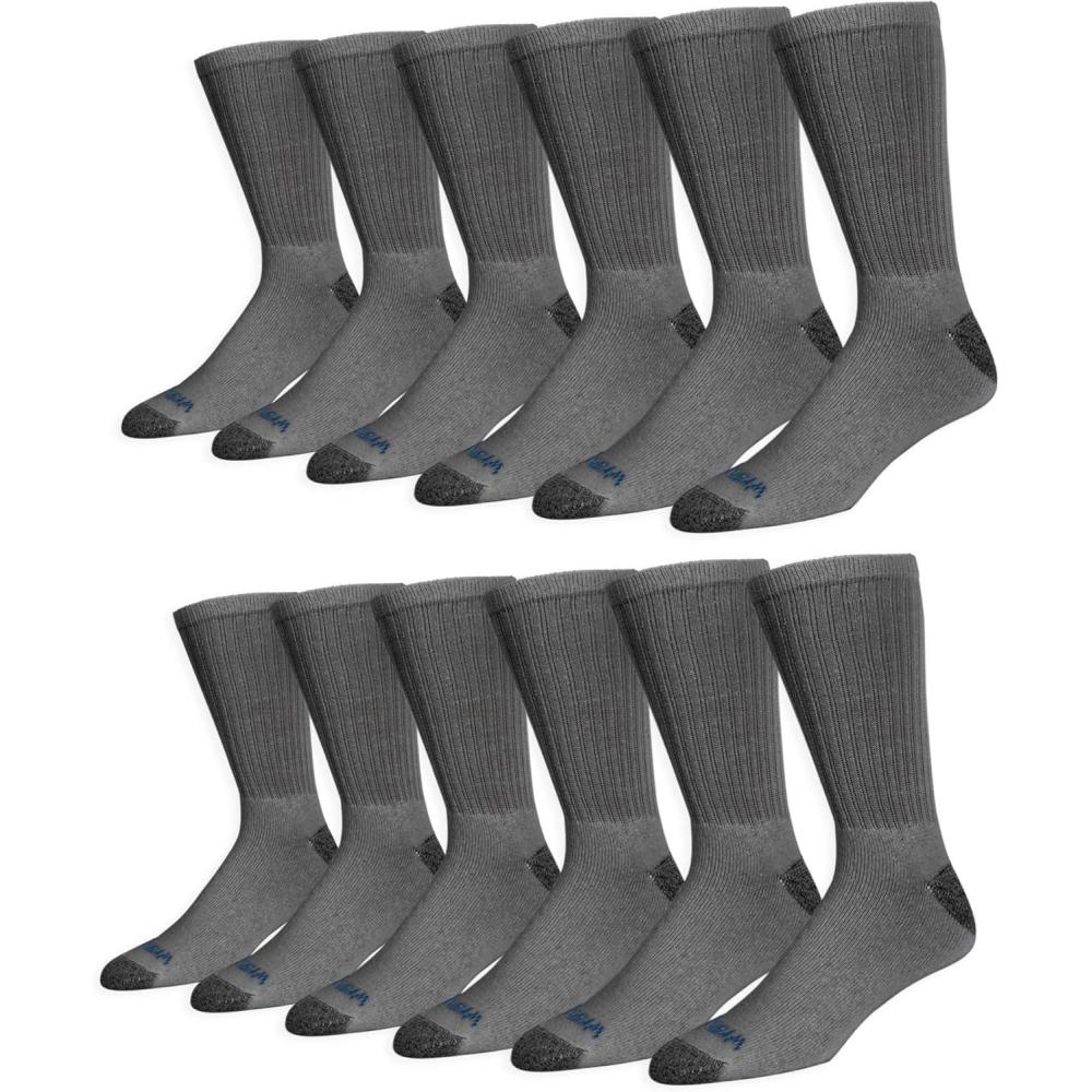 imageWrangler Ultra Dry Crew Socks for Men 12 Pk Full Cushion Arch Support MoistureWicking Steel Toe fits shoe size 612Grey