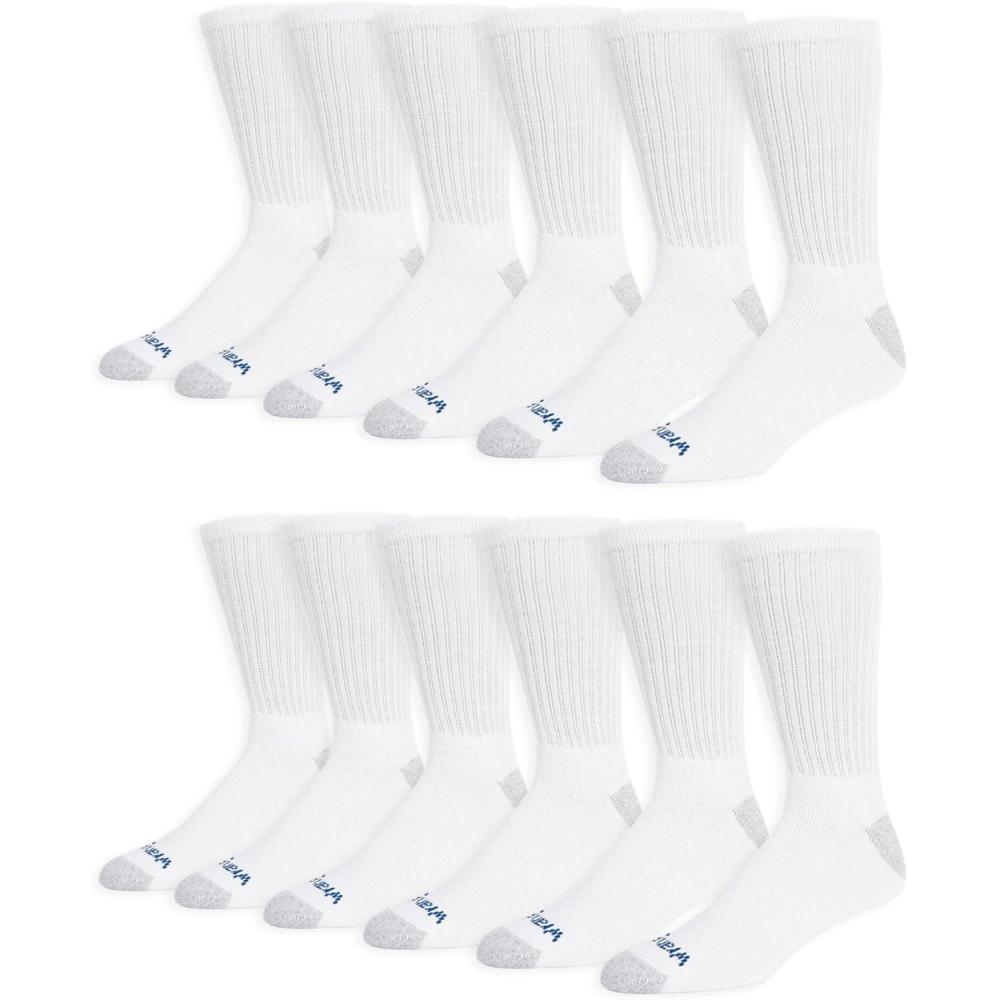 imageWrangler Ultra Dry Crew Socks for Men 12 Pk Full Cushion Arch Support MoistureWicking Steel Toe fits shoe size 612White