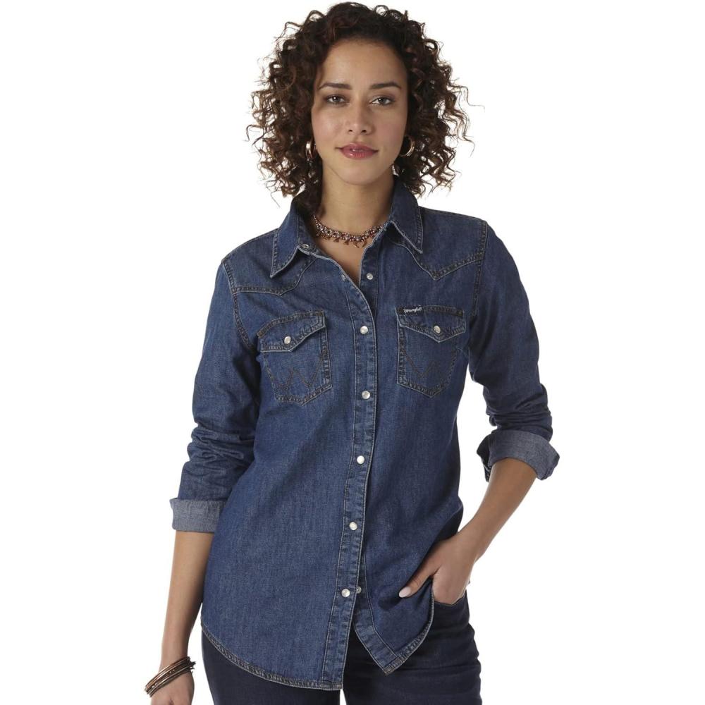 imageWrangler Womens Denim Snap ShirtDark Denim