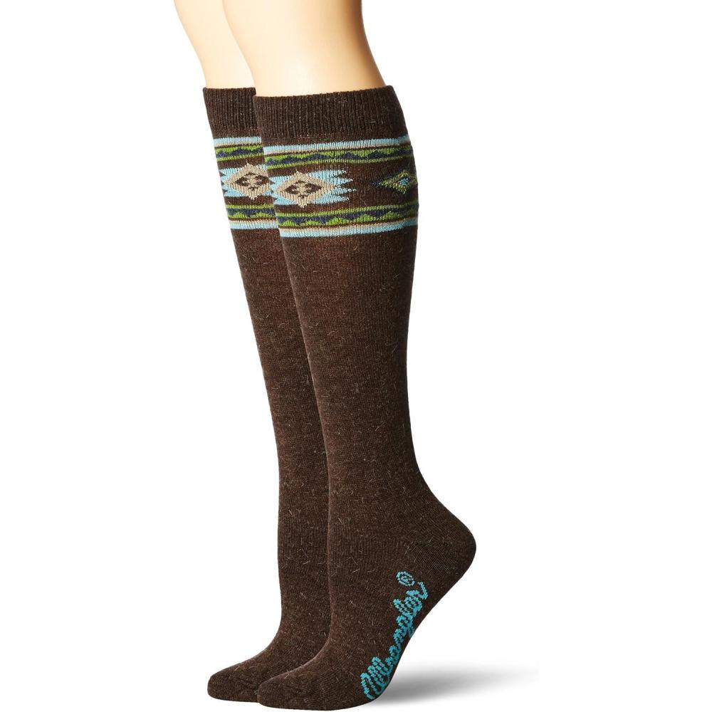 imageWrangler Womens Ladies Angora Aztec Boot Socks 2 Pair PackBrown