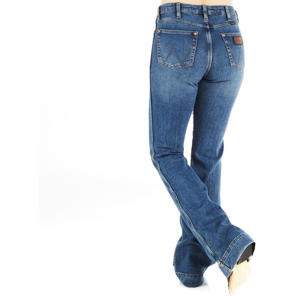 imageWrangler Womens Retro High Rise Bailey Bootcut Dark Wash Trouser Jeans SaraDenim