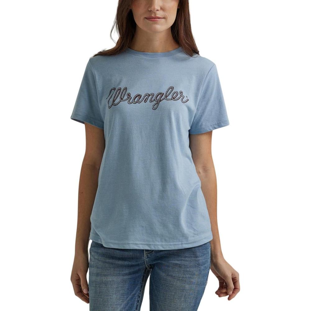imageWrangler Womens Retro Short Sleeve Graphic TShirtAshley Blue Heather