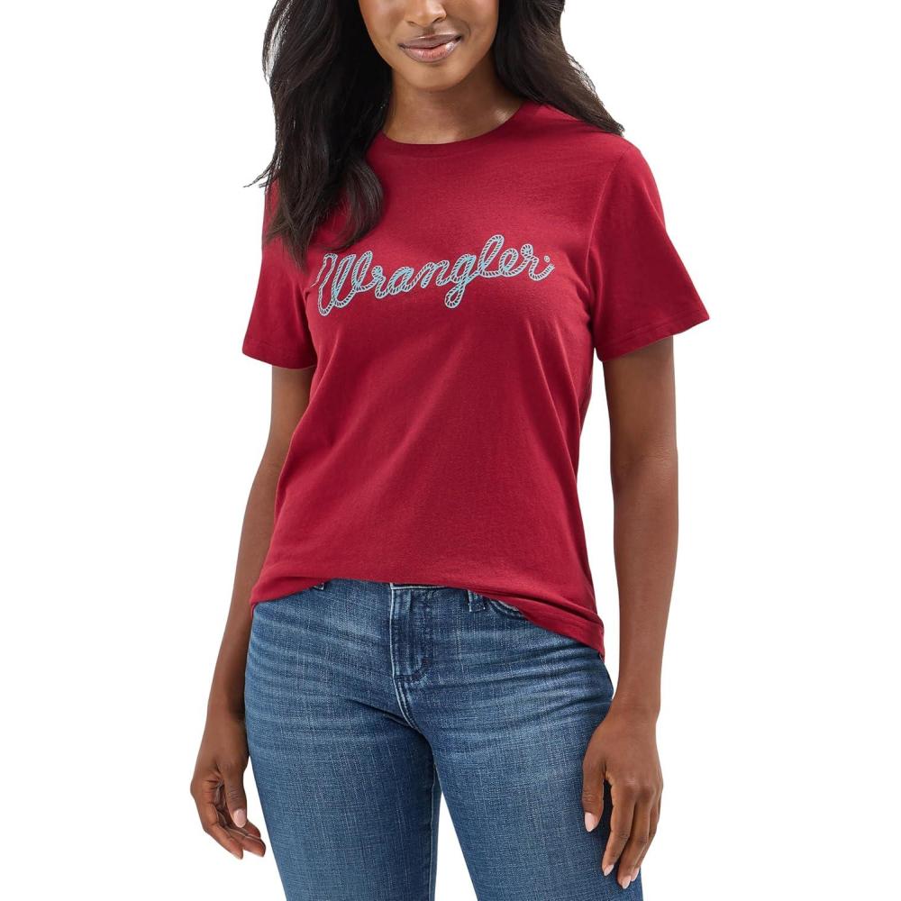imageWrangler Womens Retro Short Sleeve Graphic TShirtBiking Red