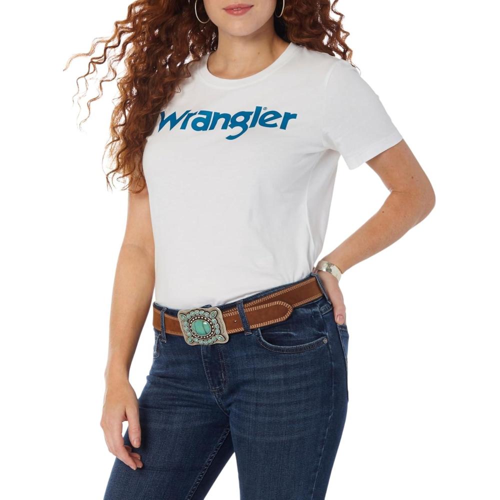 imageWrangler Womens Retro Short Sleeve Graphic TShirtBright White