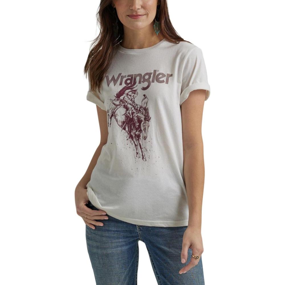 imageWrangler Womens Retro Short Sleeve Graphic TShirtMarshmallow Heather