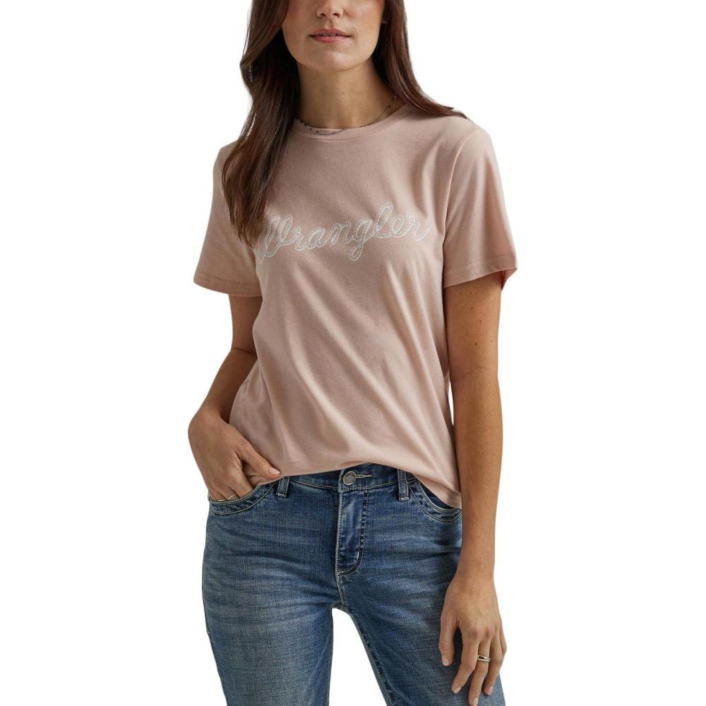 imageWrangler Womens Retro Short Sleeve Graphic TShirtPeach Whip Heather