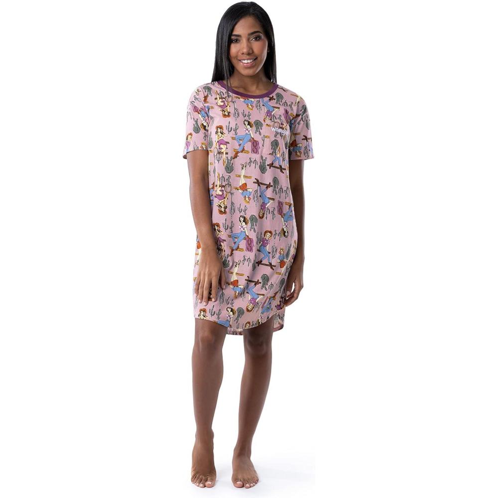 imageWrangler Womens Short Sleeve Crewneck Pocket SleepshirtCowgirl Pinup