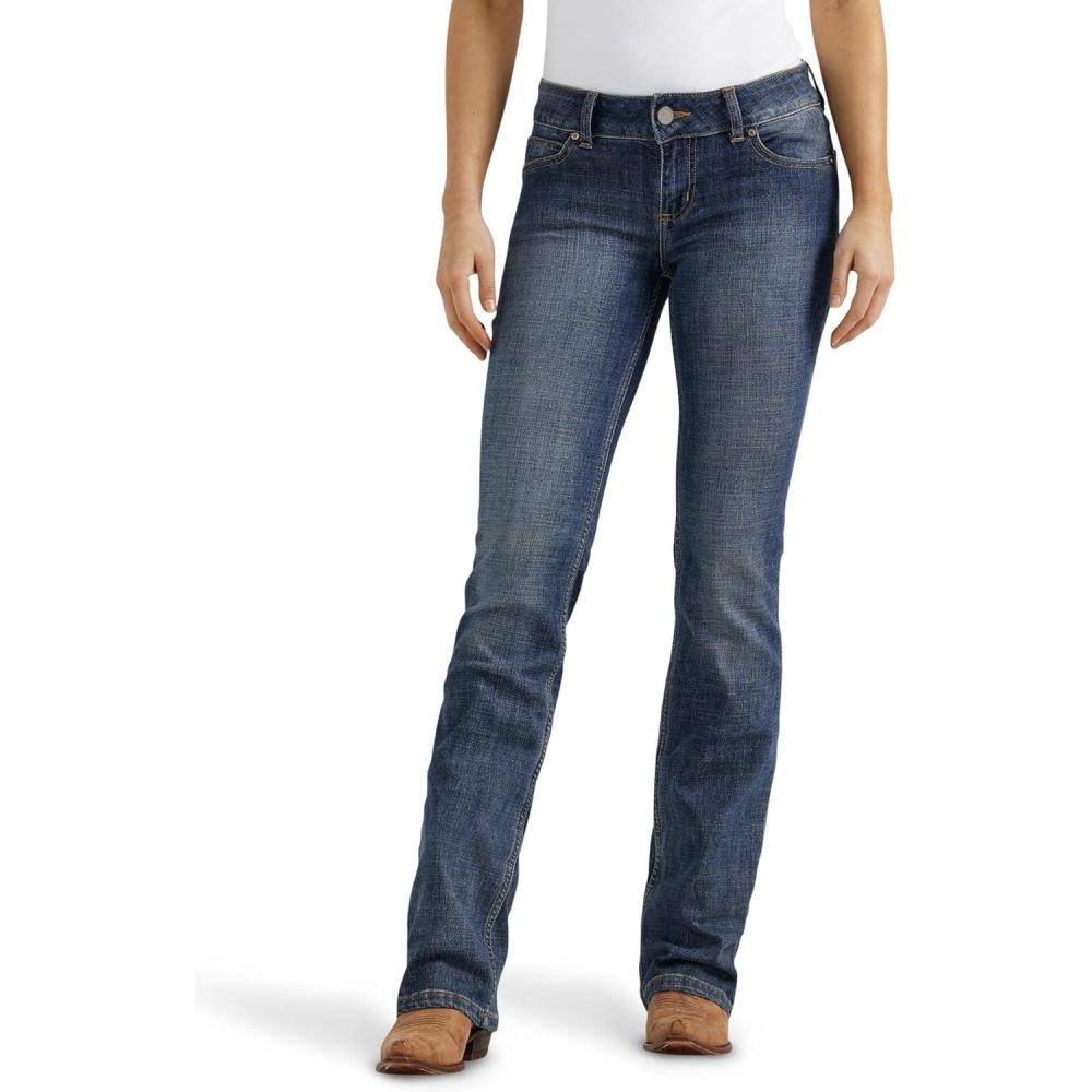 imageWrangler Womens Western Mid Rise Stretch Boot Cut JeanMid Wash