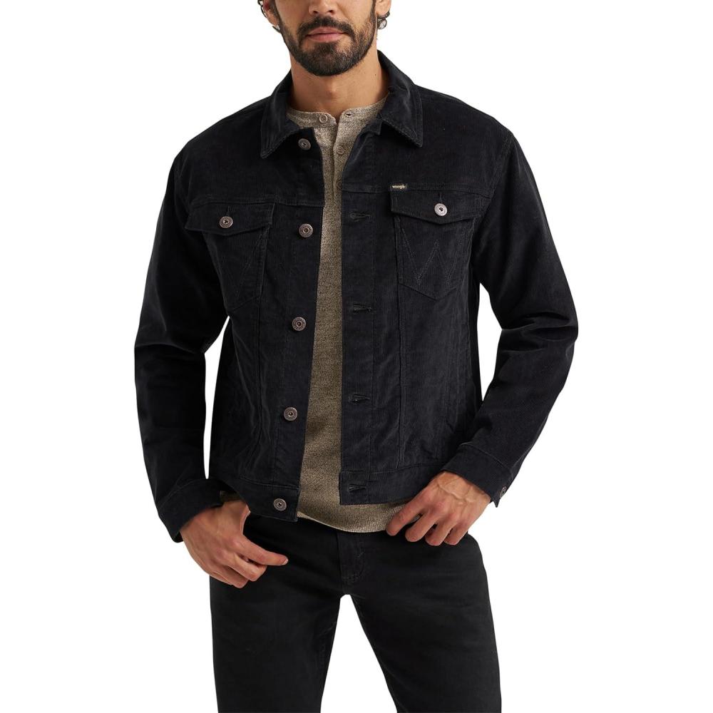 imageWrangler mens Corduroy Trucker JacketJet Black