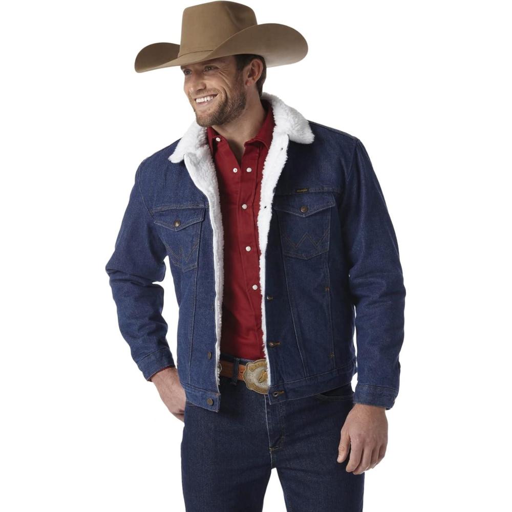 imageWrangler mens Cowboy Cut Western Lined Denim JacketDenimSherpa