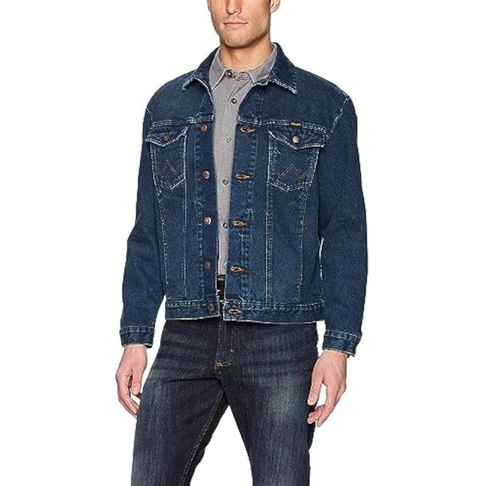 imageWrangler mens Cowboy Cut Western Unlined Denim JacketDark Blue