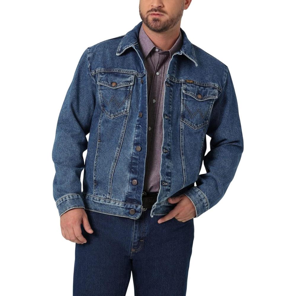imageWrangler mens Cowboy Cut Western Unlined Denim JacketStonewash
