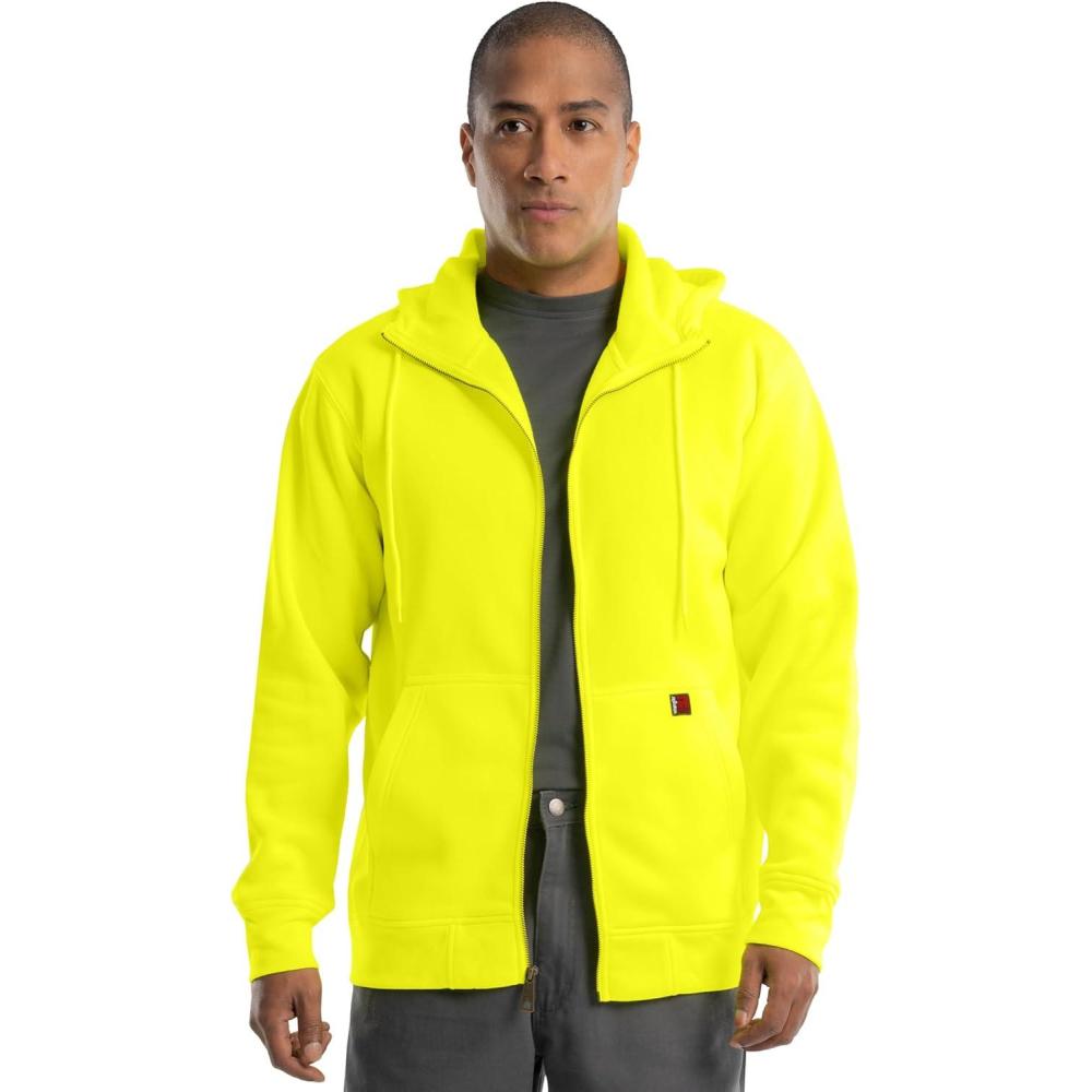 imageWrangler mens Durable Performance Fleece Hiviz Full Zip HoodieSafety Yellow