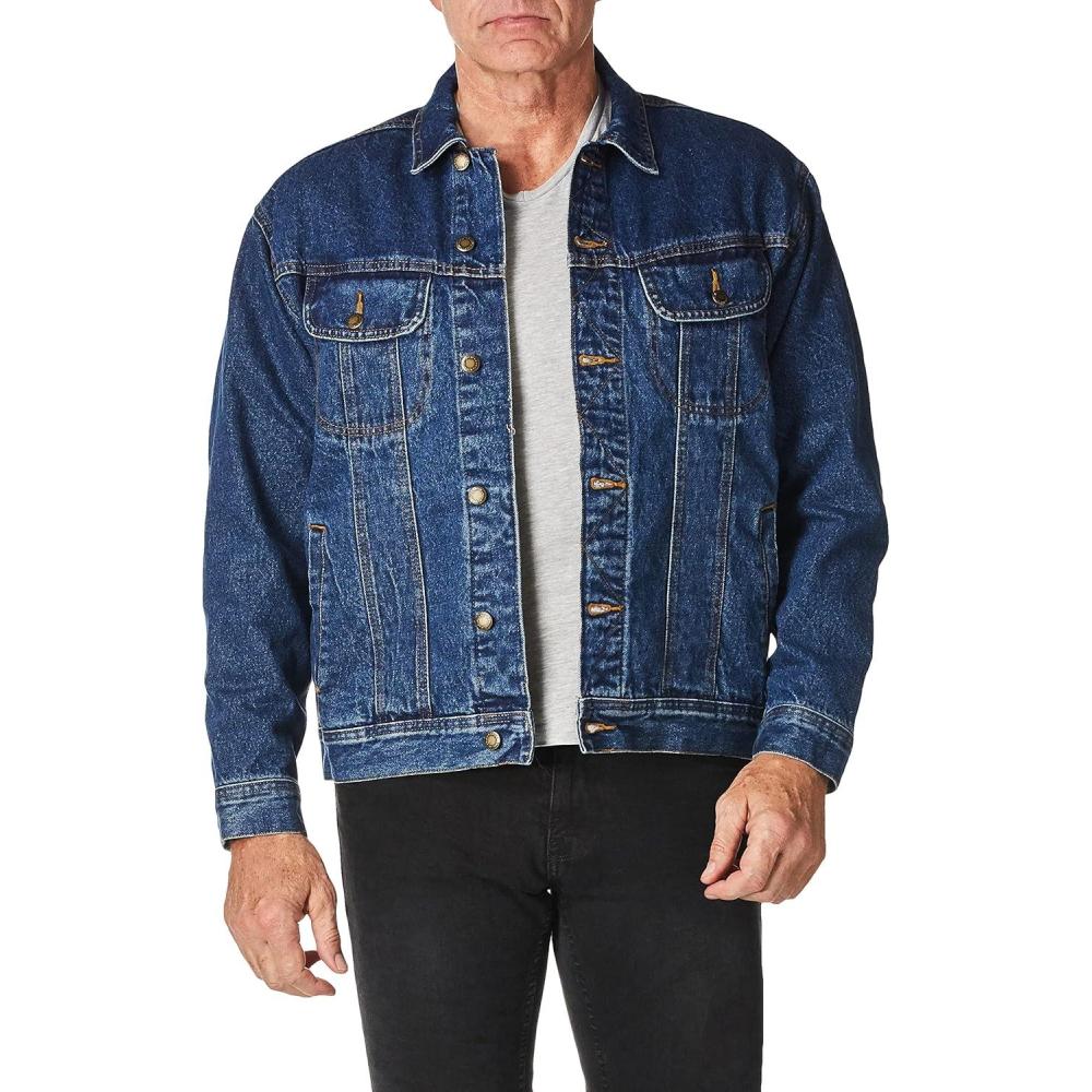 imageWrangler mens Flannel Lined Denim JacketAntique Navy