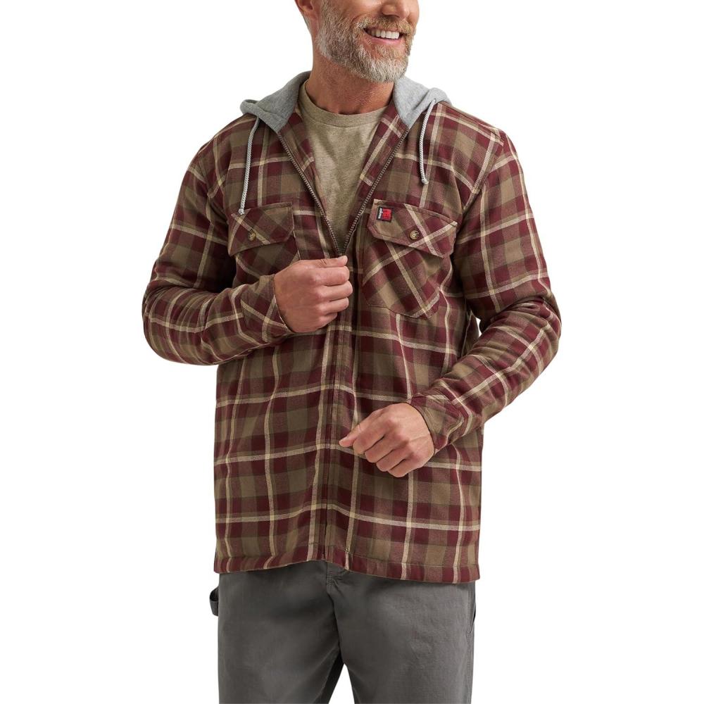 imageWrangler mens Masonry Hooded JacketChocolate Burgundy Plaid