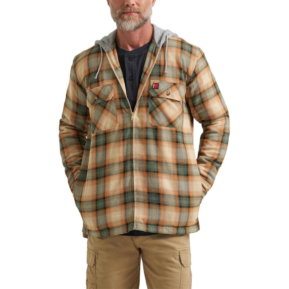 imageWrangler mens Masonry Hooded JacketTan Orange Plaid