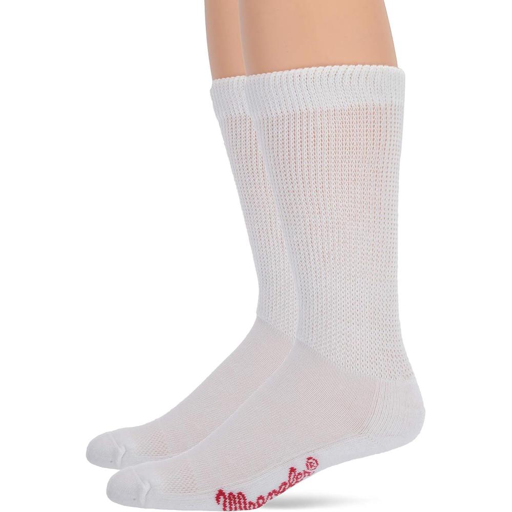 imageWrangler mens Nonbinding Ultradri Smooth Toe Boot Crew Socks 2 Pair PackWhite Solid