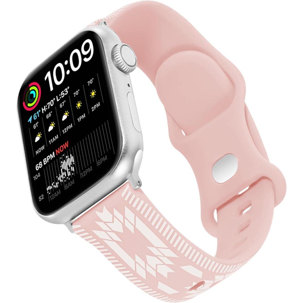 imageWrangler quotAztec Trailquot Silicone Band for Apple Watch Western Aztec Pattern Fits all Apple Watch Series and SizesLight Pink