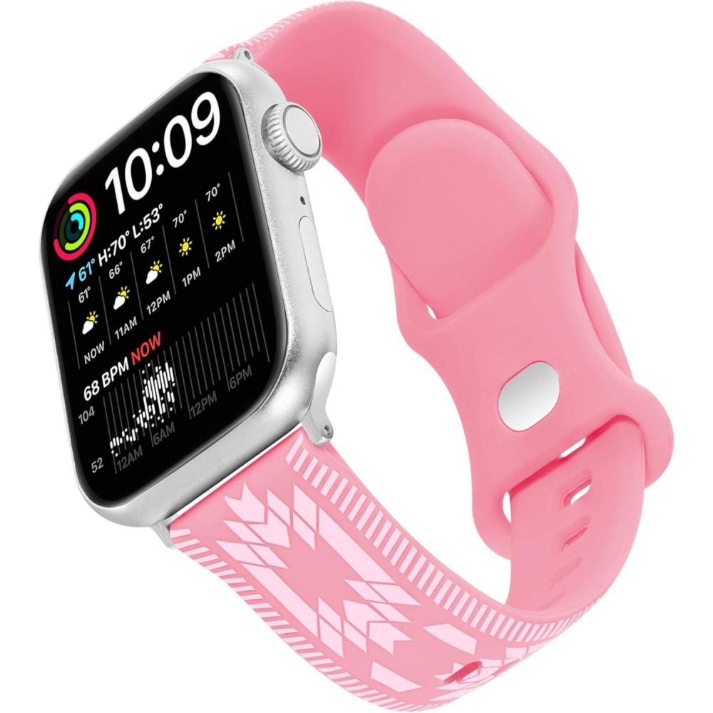 imageWrangler quotAztec Trailquot Silicone Band for Apple Watch Western Aztec Pattern Fits all Apple Watch Series and SizesPink