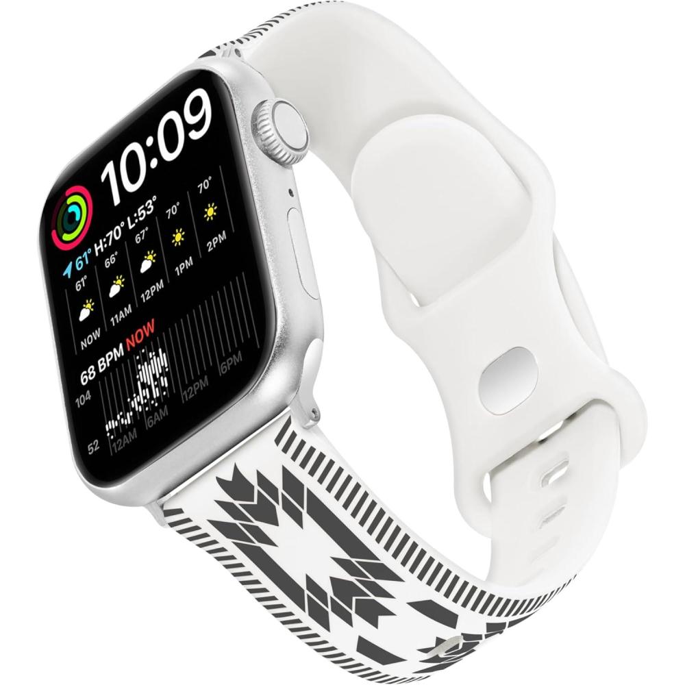 imageWrangler quotAztec Trailquot Silicone Band for Apple Watch Western Aztec Pattern Fits all Apple Watch Series and SizesWhite