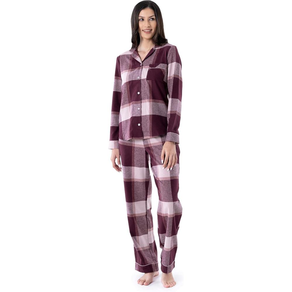 imageWrangler womens Long Sleeve Flannel Top and Pant Pajama SetBlock Plaid