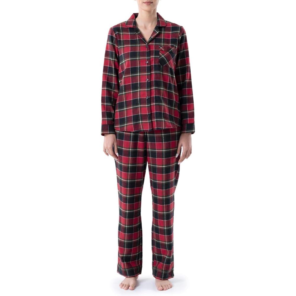 imageWrangler womens Long Sleeve Flannel Top and Pant Pajama SetRed Plaid