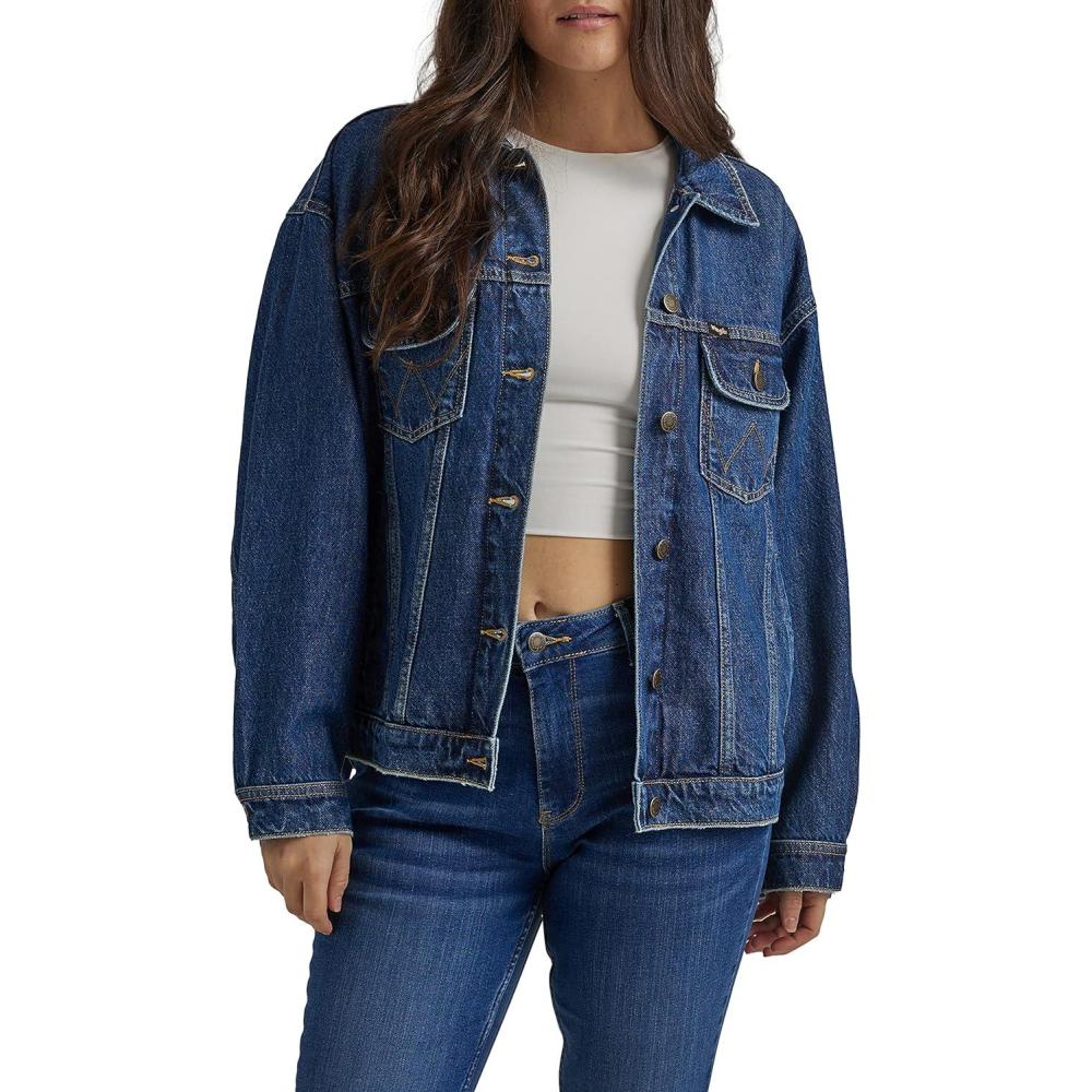 imageWrangler womens Relaxed Fit Girlfriend Denim JacketDaffodil