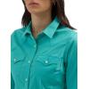Women’s Retro Long Sleeve Cool Blue Solid Western Shirt(Bright Aqua)