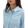 Women’s Retro Long Sleeve Cool Blue Solid Western Shirt(Cool Blue)