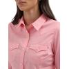 Women’s Retro Long Sleeve Cool Blue Solid Western Shirt(Pink)
