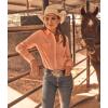 Women’s Retro Long Sleeve Cool Blue Solid Western Shirt(Pink)