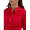 Women’s Retro Long Sleeve Cool Blue Solid Western Shirt(Red)