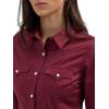Women’s Retro Long Sleeve Cool Blue Solid Western Shirt(Wine)
