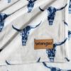 Wrangler – Queen Size Blanket, Super Soft & Reversible Plush Fleece Bedding, Throw Blanket for Couch or Bed (Glen Canyon Stripe Blue)(Steer Head Blue)