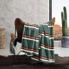 Wrangler – Queen Size Blanket, Super Soft & Reversible Plush Fleece Bedding, Throw Blanket for Couch or Bed (Glen Canyon Stripe Blue)(Western Saddle Stripe Green)