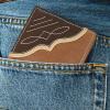 Wrangler Men’s Bifold Wallet with Contrast Corner Patch, Genuine Leather, Gift for Him(Brown)