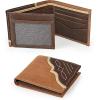Wrangler Men’s Bifold Wallet with Contrast Corner Patch, Genuine Leather, Gift for Him(Brown)