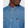 Wrangler Men’s Cowboy Cut Western Chambray Snap Long Sleeve Work Shirt(Midstone Blue)