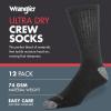 Wrangler Ultra Dry Crew Socks for Men – 12 Pk, Full Cushion, Arch Support, Moisture-Wicking, Steel Toe – fits shoe size 6-12(Black)