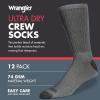 Wrangler Ultra Dry Crew Socks for Men – 12 Pk, Full Cushion, Arch Support, Moisture-Wicking, Steel Toe – fits shoe size 6-12(Grey)