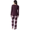 Wrangler Women’s Jersey Top and Flannel Pant Sleep Pajama Set(Wine/Plaid)