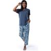 Wrangler Women’s V-Neck Short Sleeve Graphic Tee and Printed Pants Pajama Sleep Set(Dark Denim/Geo)