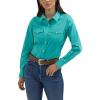 Women’s Retro Long Sleeve Cool Blue Solid Western Shirt(Bright Aqua)