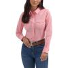 Women’s Retro Long Sleeve Cool Blue Solid Western Shirt(Pink)