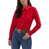 Women’s Retro Long Sleeve Cool Blue Solid Western Shirt(Red)