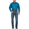 Wrangler Men’s Cowboy Cut Western Chambray Snap Long Sleeve Work Shirt(Dark Teal)