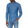 Wrangler Men’s Cowboy Cut Western Chambray Snap Long Sleeve Work Shirt(Midstone Blue)