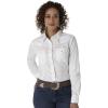 Wrangler Women’s Blue Long Sleeve Button Down with Rhinestone Snaps(White)