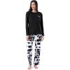 Wrangler Women’s Jersey Top and Flannel Pant Sleep Pajama Set(Black/Cow Print)