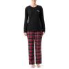 Wrangler Women’s Jersey Top and Flannel Pant Sleep Pajama Set(Black/Merry Plaid)